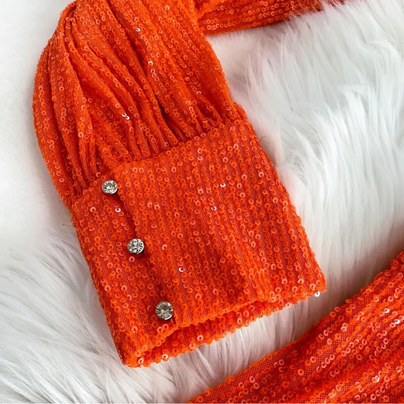 Mac Duggal 26730 Sequined One Shoulder Cut Out Gown Dress Tangerine Orange 10 - Picture 11 of 16